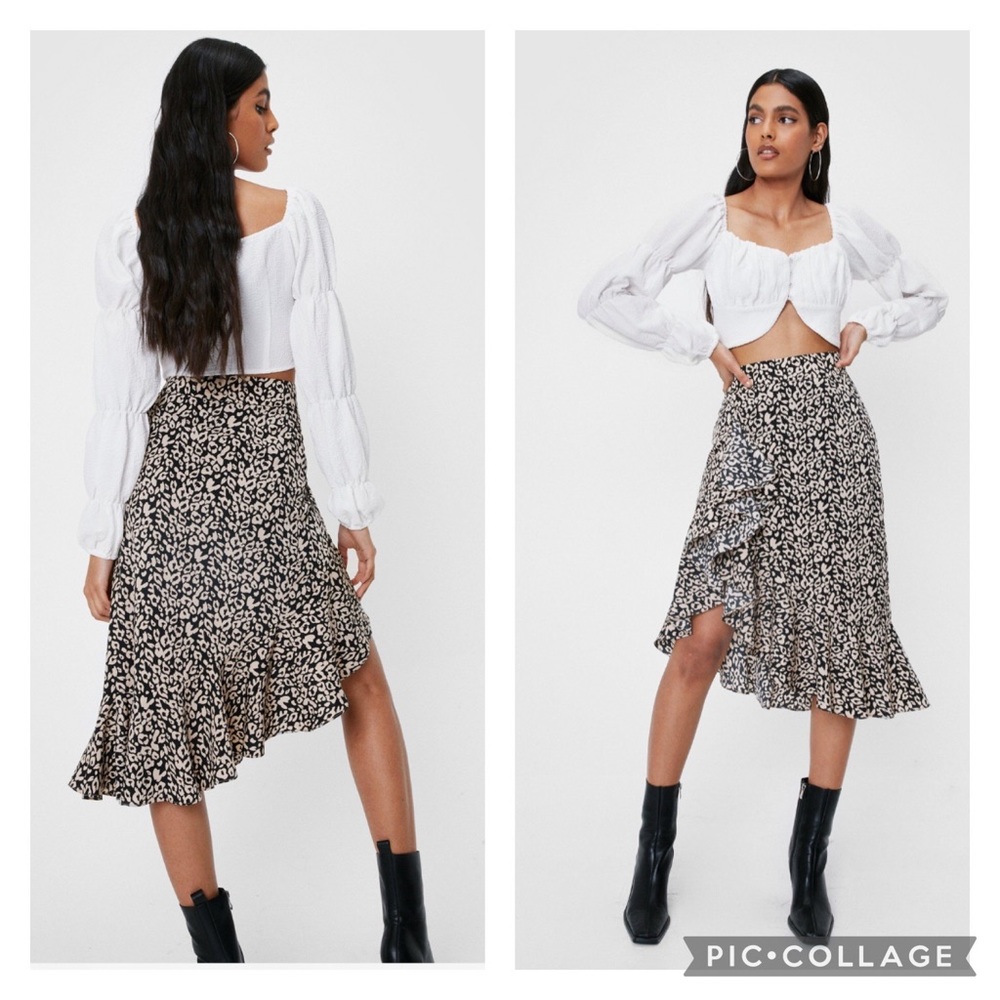 Nasty Gal Leopard Waterfall Ruffle Trim Skirt